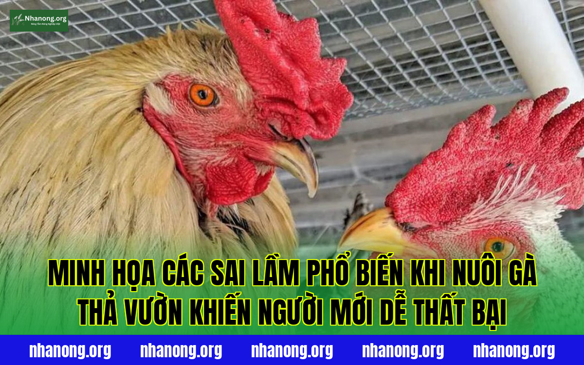Minh họa các sai lầm phổ biến khi nuôi gà thả vườn khiến người mới dễ thất bại