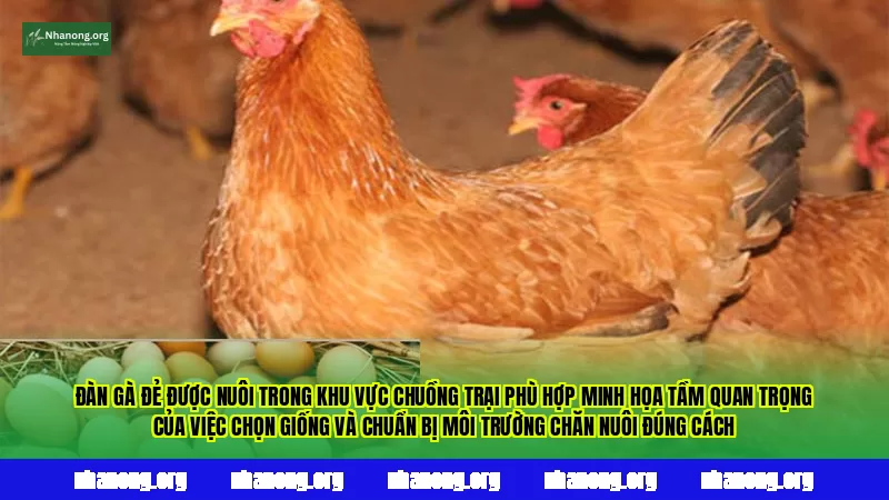 Đàn gà đẻ được nuôi trong khu vực chuồng trại phù hợp minh họa tầm quan trọng của việc chọn giống và chuẩn bị môi trường chăn nuôi đúng cách